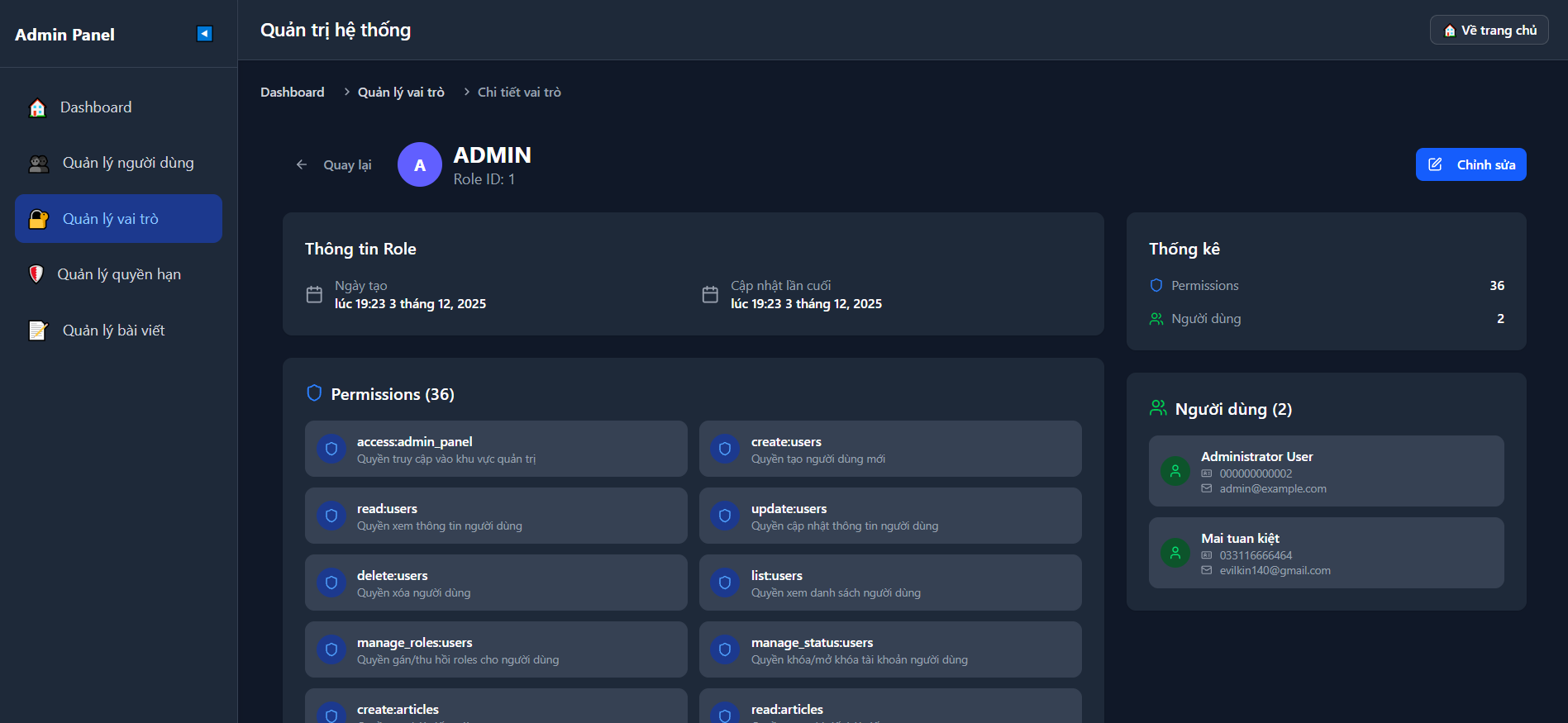 Hình ảnh trang quản trị