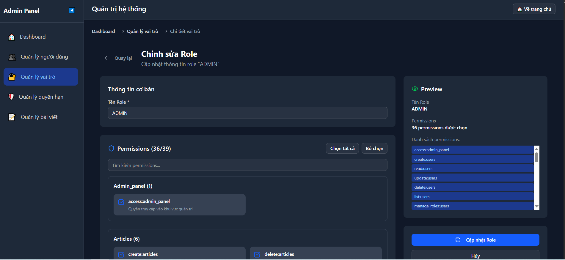 Hình ảnh trang quản trị