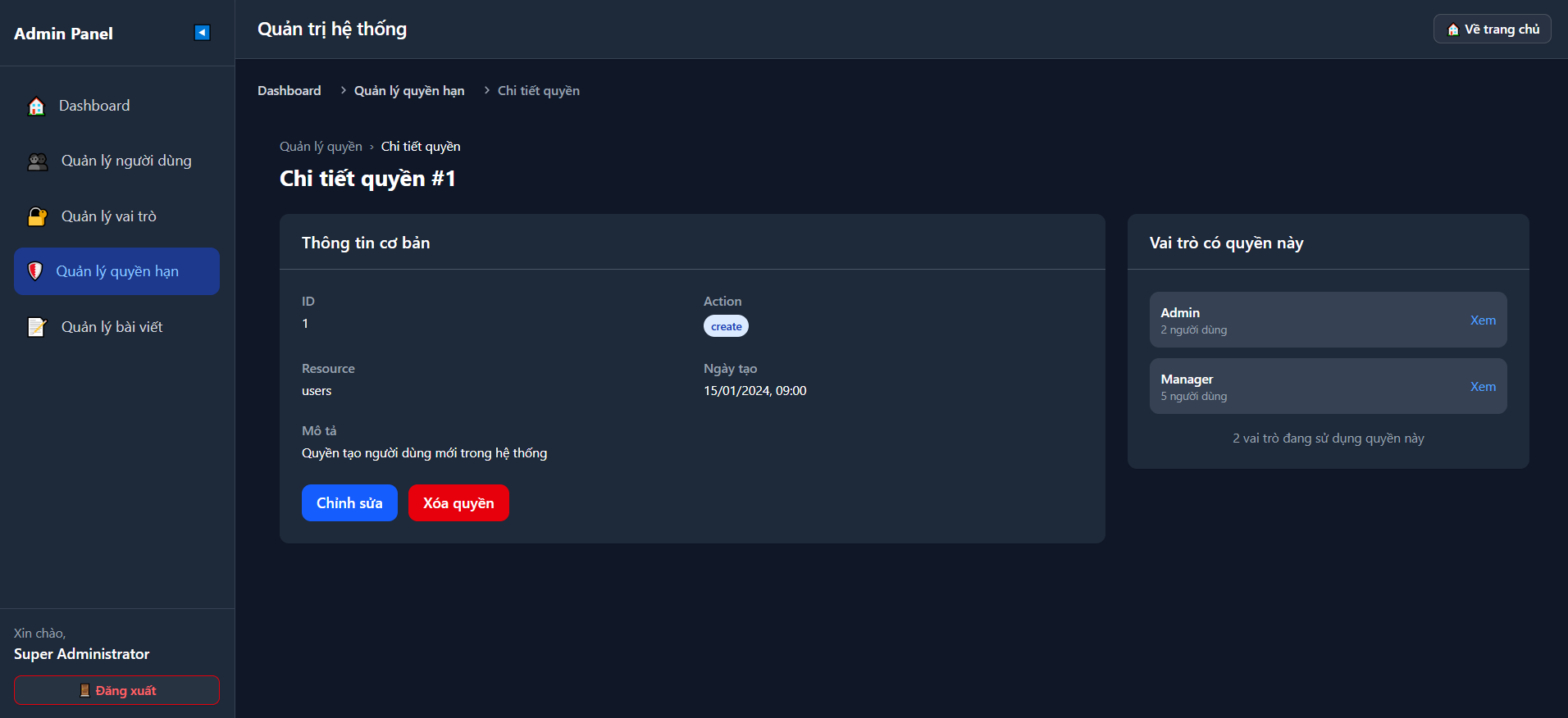 Hình ảnh trang quản trị