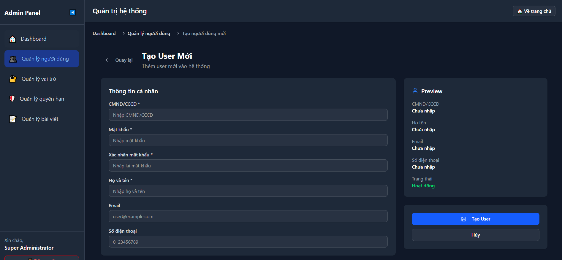 Hình ảnh trang quản trị