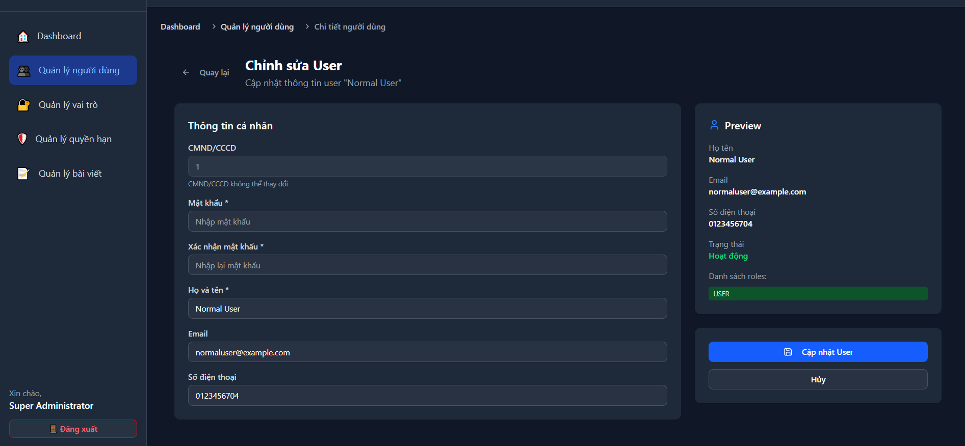 Hình ảnh trang quản trị